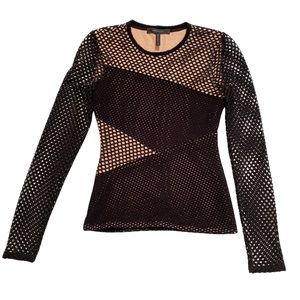 BCBGMaxAzria Black Mindy Mesh-Paneled Goth Top, Size XS